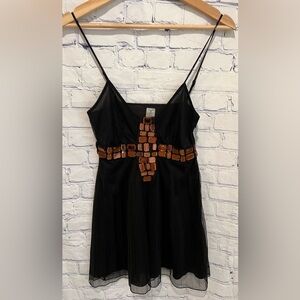 Tristan Black Rhinestone Embellished  Sheer Layer Tank Top Blouse XS
